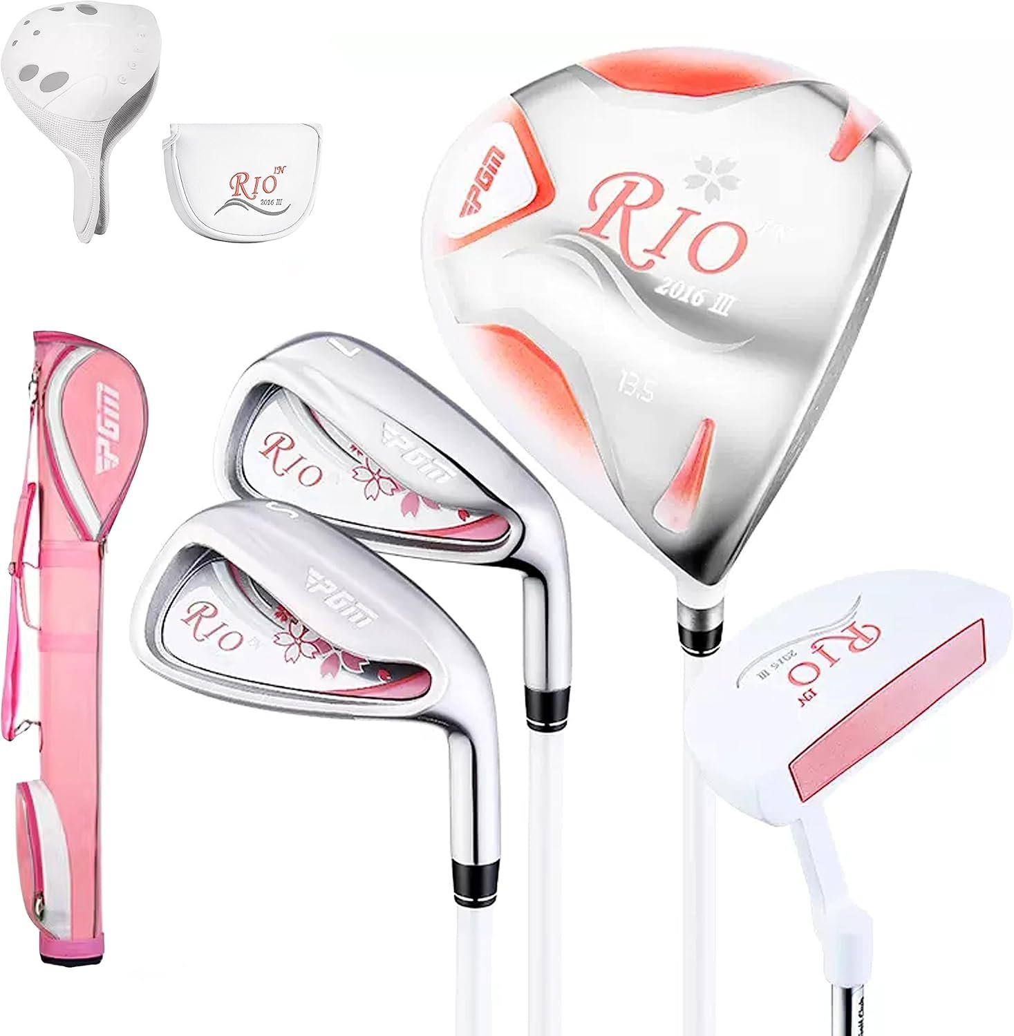 PGM Womens 4-Piece Golf Club Set, Right Handed Golf Clubs with Golf Bag, Titanium Driver, Irons  Putter, Lightweight Graphite Shafts, Beginner Ladies Golf Starter Set