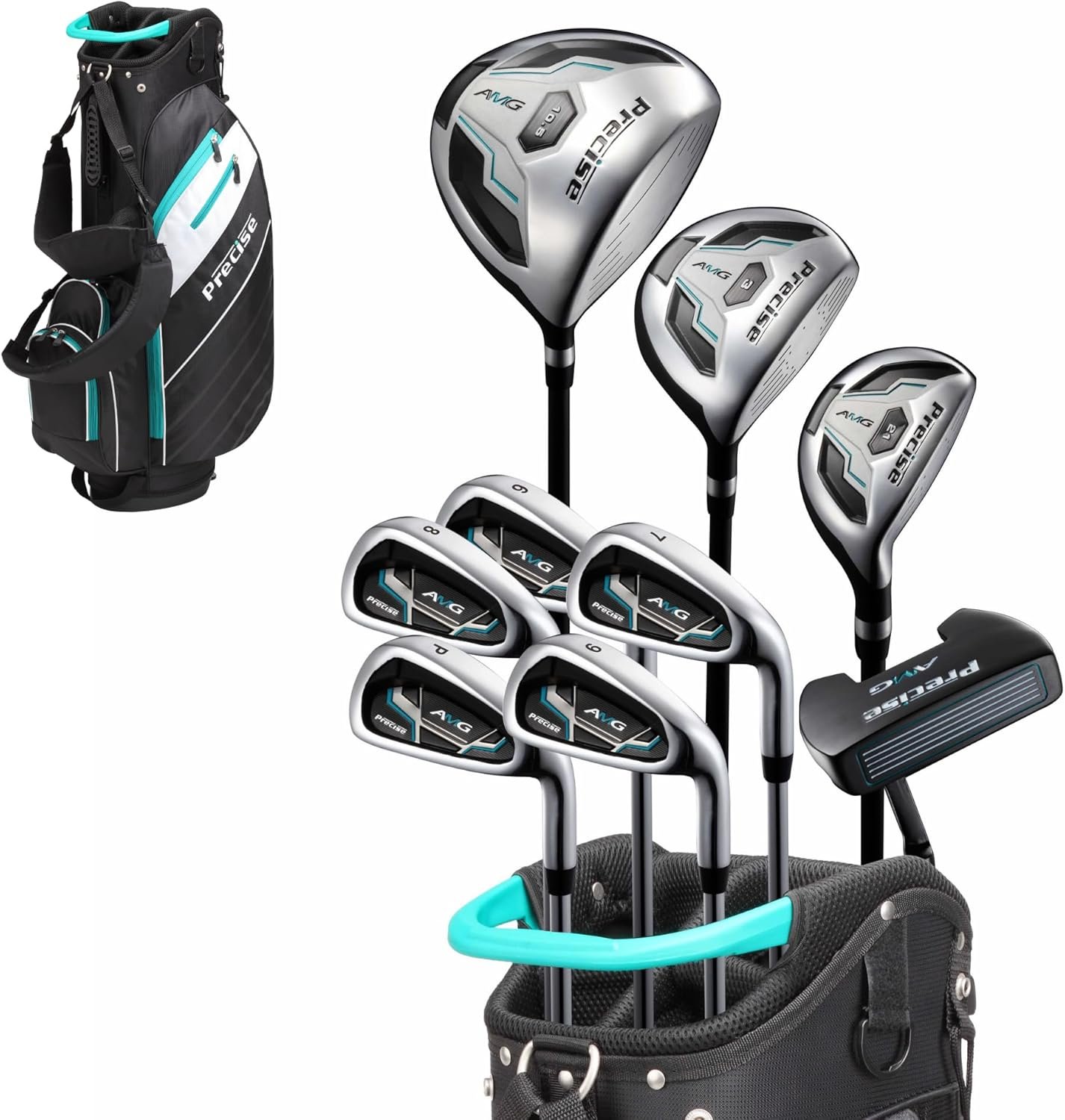 Precise AMG Men’s 14-Piece Golf Set – Titanium Driver, Wood, Hybrid, 6-PW Irons, Putter, Stand Bag, Headcovers and Cover – RH Precise AMG Men’s 14-Piece Golf Set – Titanium Driver, Wood, Hybrid, 6-PW Irons, Putter, Stand Bag, Headcovers and Cover – RH