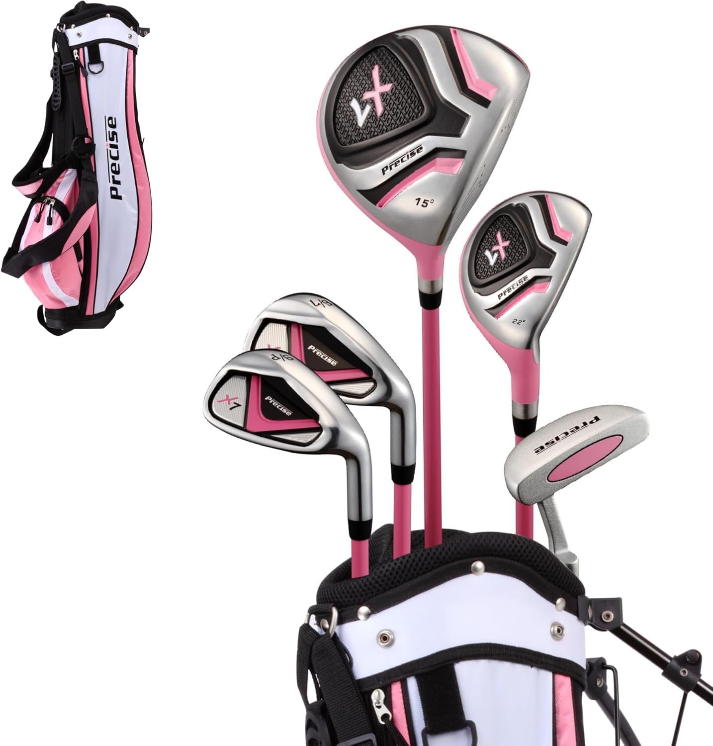 Precise X7 Kids Golf Clubs Set – Boys’  Girls’ Junior Golf Set with Lightweight Graphite Shafts, Hybrid, Putter  Stand Bag