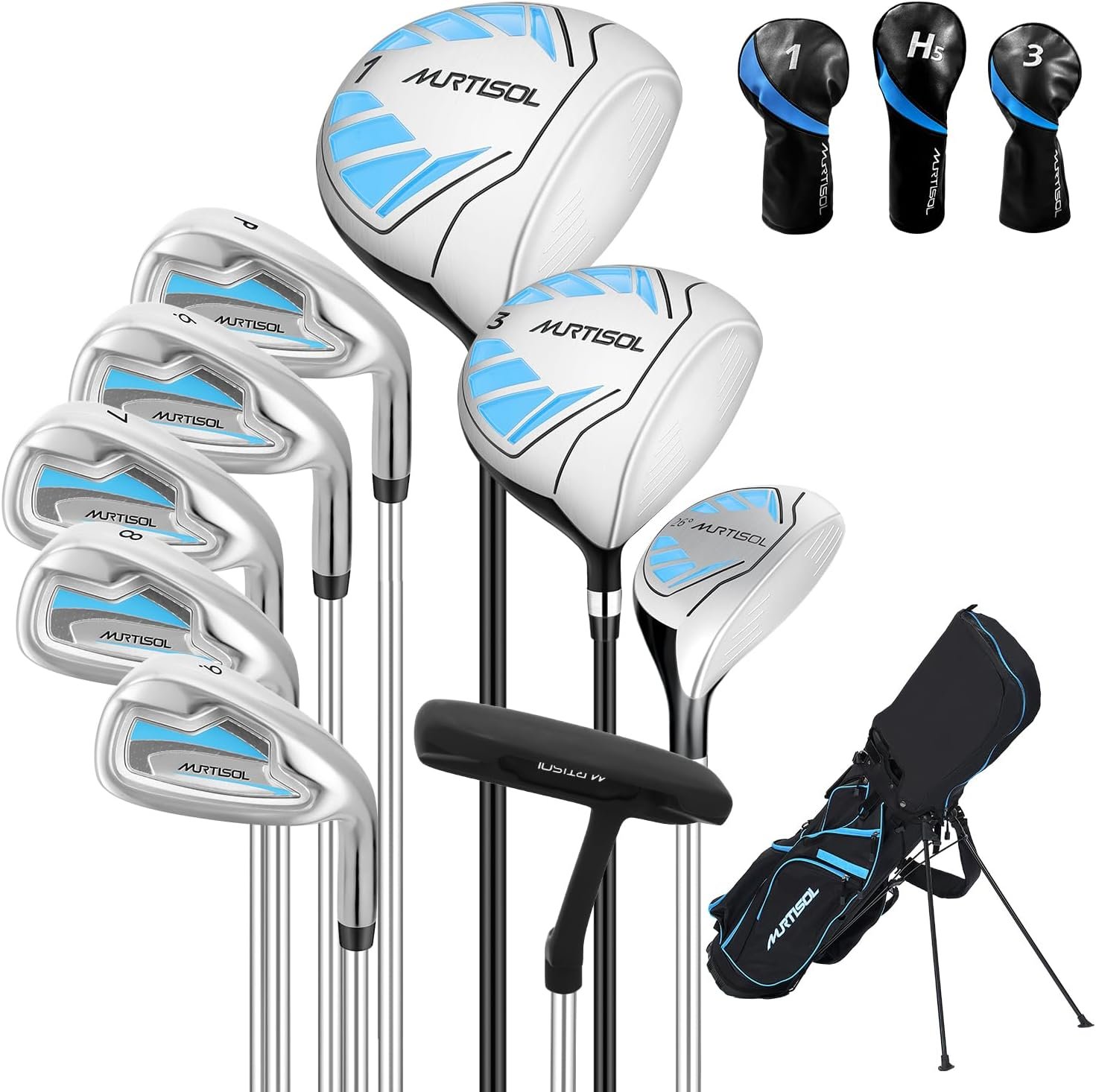 XDriveMax Pieces Golf Clubs Full Set Mens Right Hand,Golf Set Includes Stand Bag with Rain Hood, 1#Driver 3#Wood #5 Hybrid,with Head Covers, 6# 7# 8# 9# PW# Irons and Putter